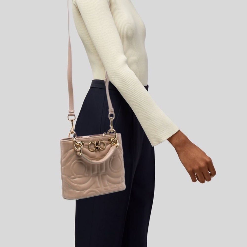 Salvatore Ferragamo Beige Quilted Leather Tote with Gold Hardware - Picture 2 of 6